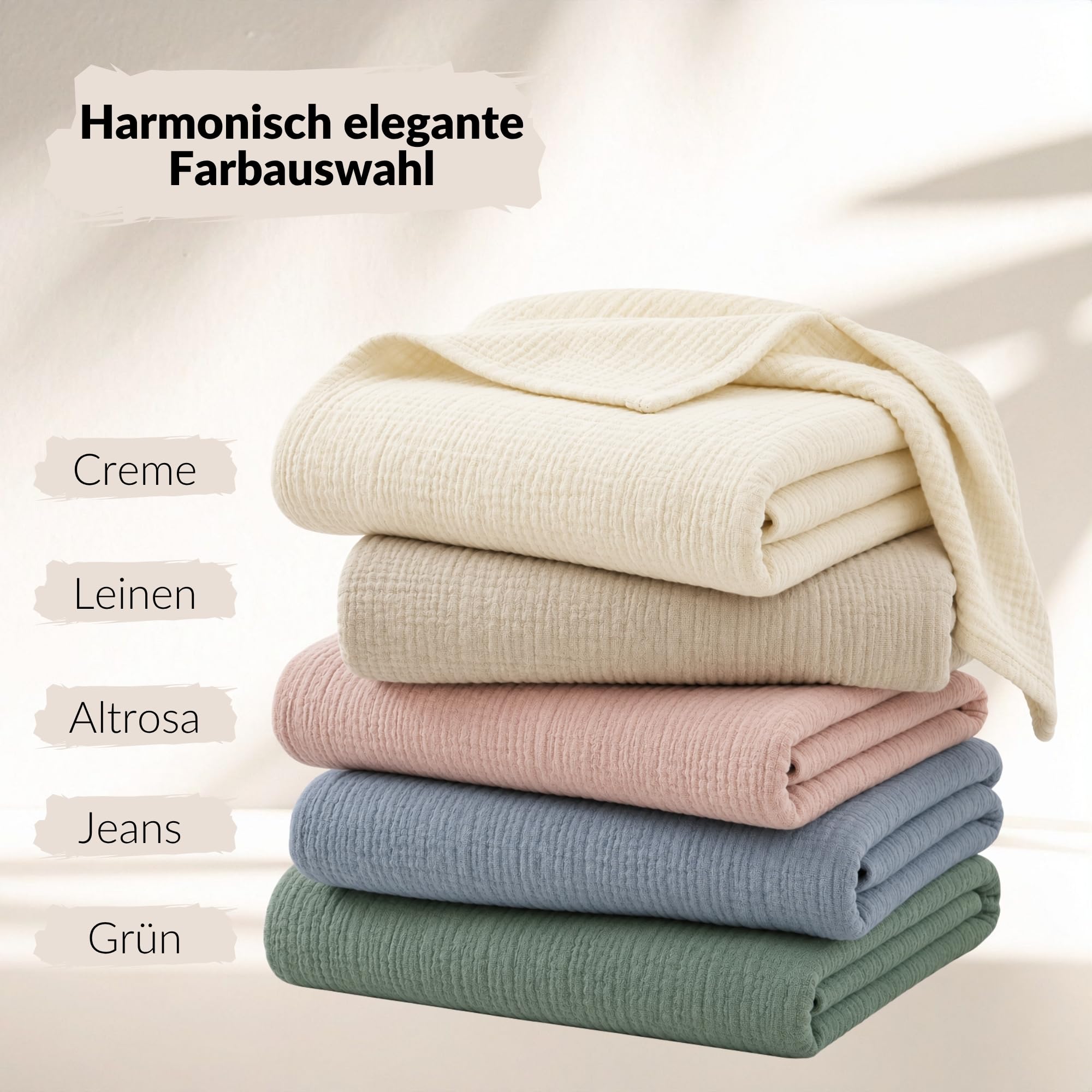 Carpe Sonno Musselin Decke 150 x 200 [100% Baumwolle] Leichte Musselindecke Sommer | Oeko-TEX Kuscheldecke flauschig | Tagesdecke Beige Sofadecke Sommerdecke Couchdecke | Sofa Decke Creme
