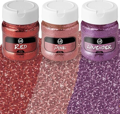 Purpurina 3 unidades de purpurina a granel 4 onzas EA Glitter para manualidades de San Valentín, purpurina para resina, decoraciones del día de