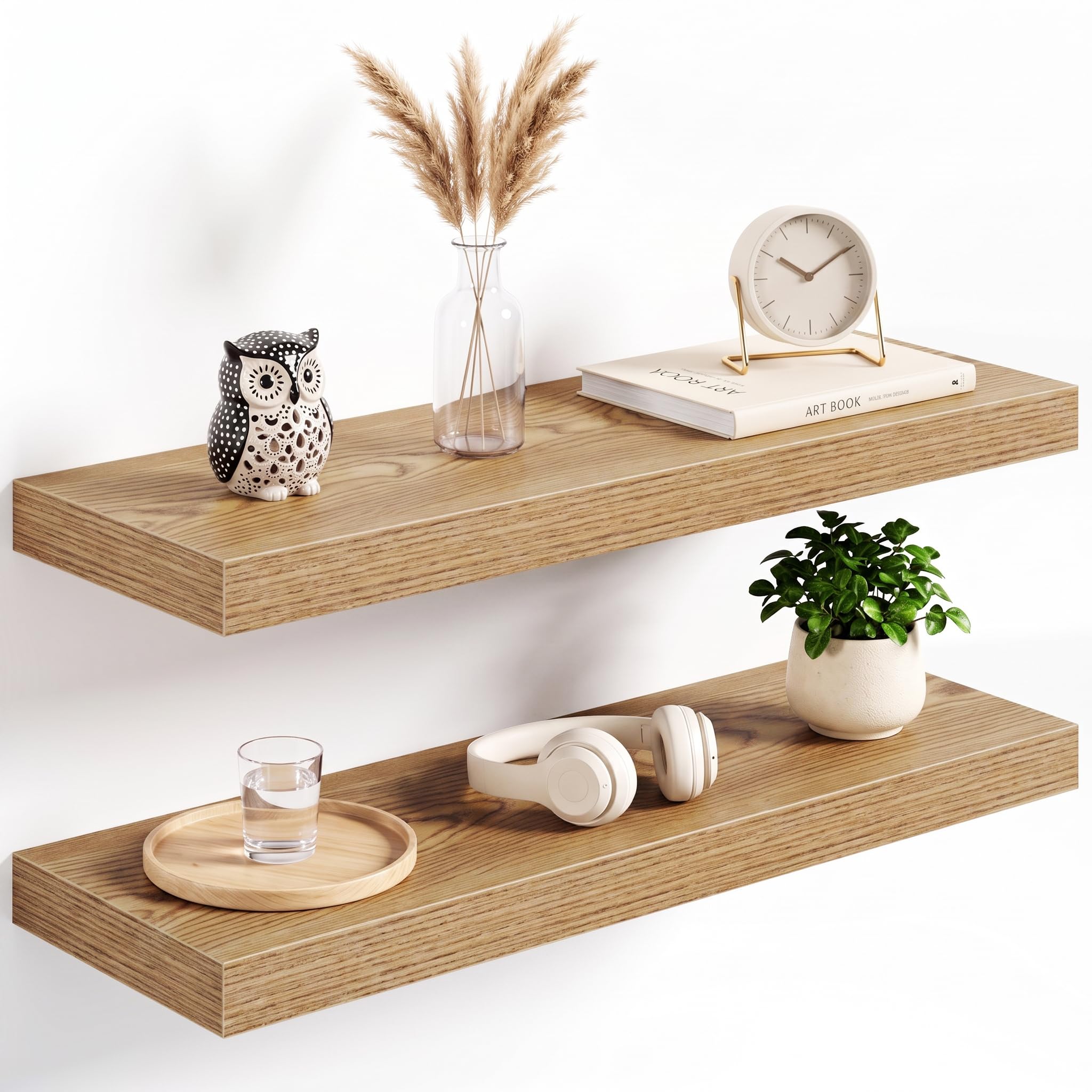 60x20cm Floating Shelves 2 Pack, Wall Mount Display Shelf, Light Brown