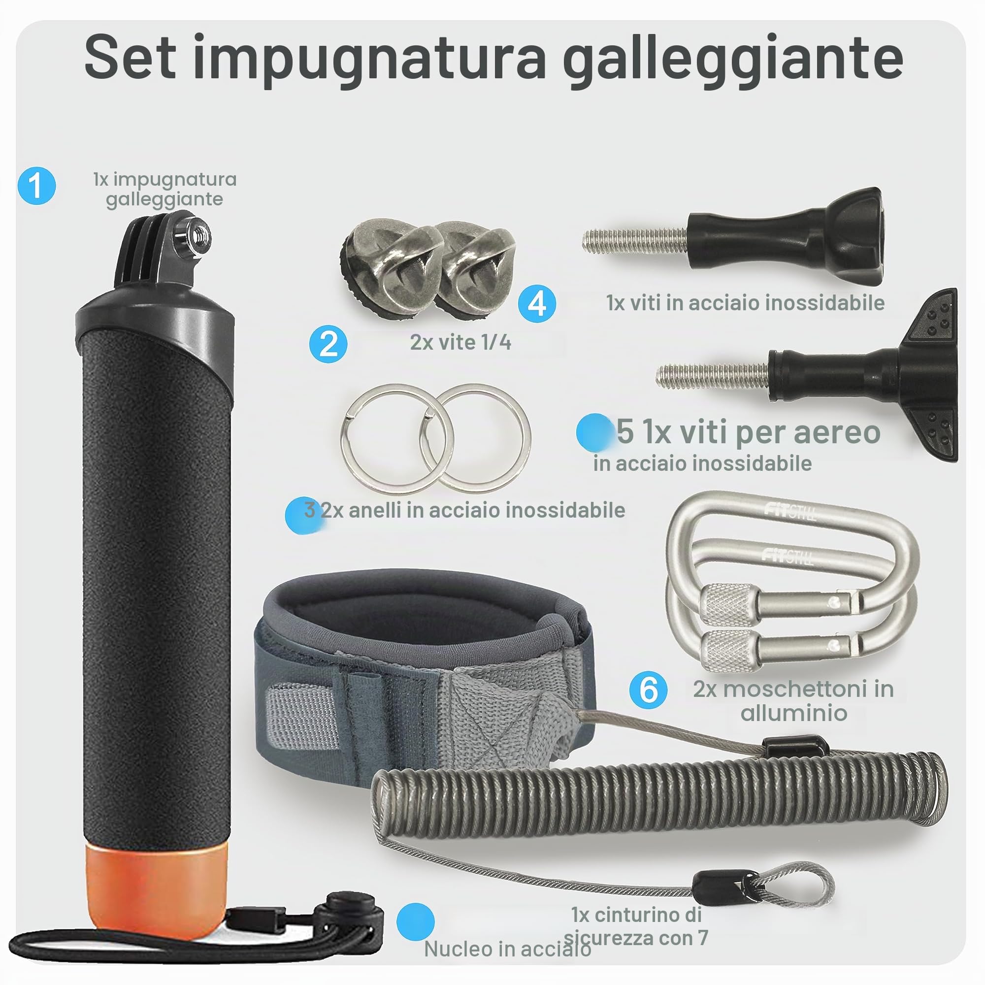 FitStill Monopiede impermeabile impugnatura galleggiante + cinghia di sicurezza per Go Pro Hero 13/12/11/10/9/8/7/6/5, DJI Osmo Action 5pro/4/3/2/1, Insta 360 X5/X4/X3/ace pro 2/ace pro