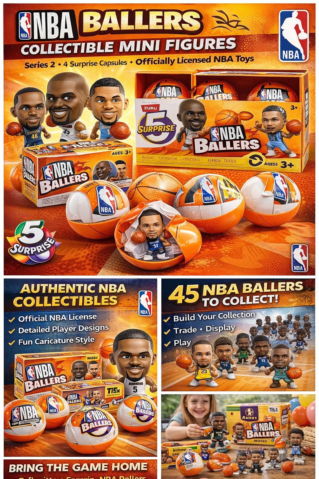 ZURU 5 Surprise NBA Ballers Series 2 - Personaggi e accessori da collezione ufficiali NBA, giocattolo sportivo a sorpresa (4 capsule)