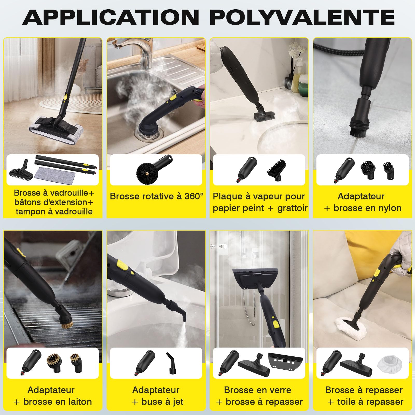 TVD Nettoyeur vapeur, balai vapeur pour nettoyage du sol, balai vapeur avec 26 accessoires, cordon d'alimentation de 5 m pour nettoyeur vapeur au sol, four, tapis, canapé
