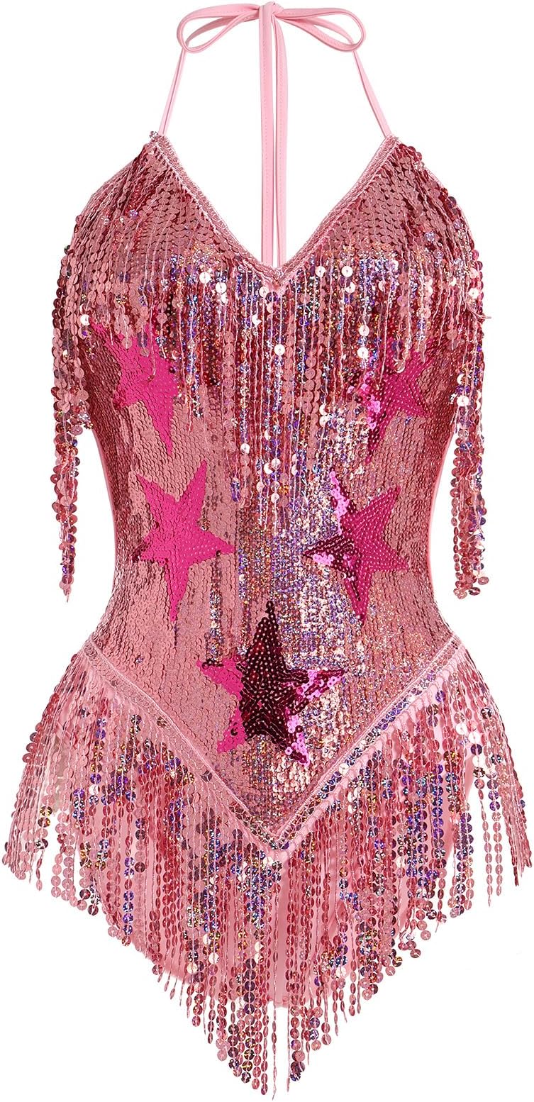 Women Sparkle Stars Fringes Bodysuit Concert Rave Outfit Shiny Music Festivals Halloween Cosplay Alien Costumes