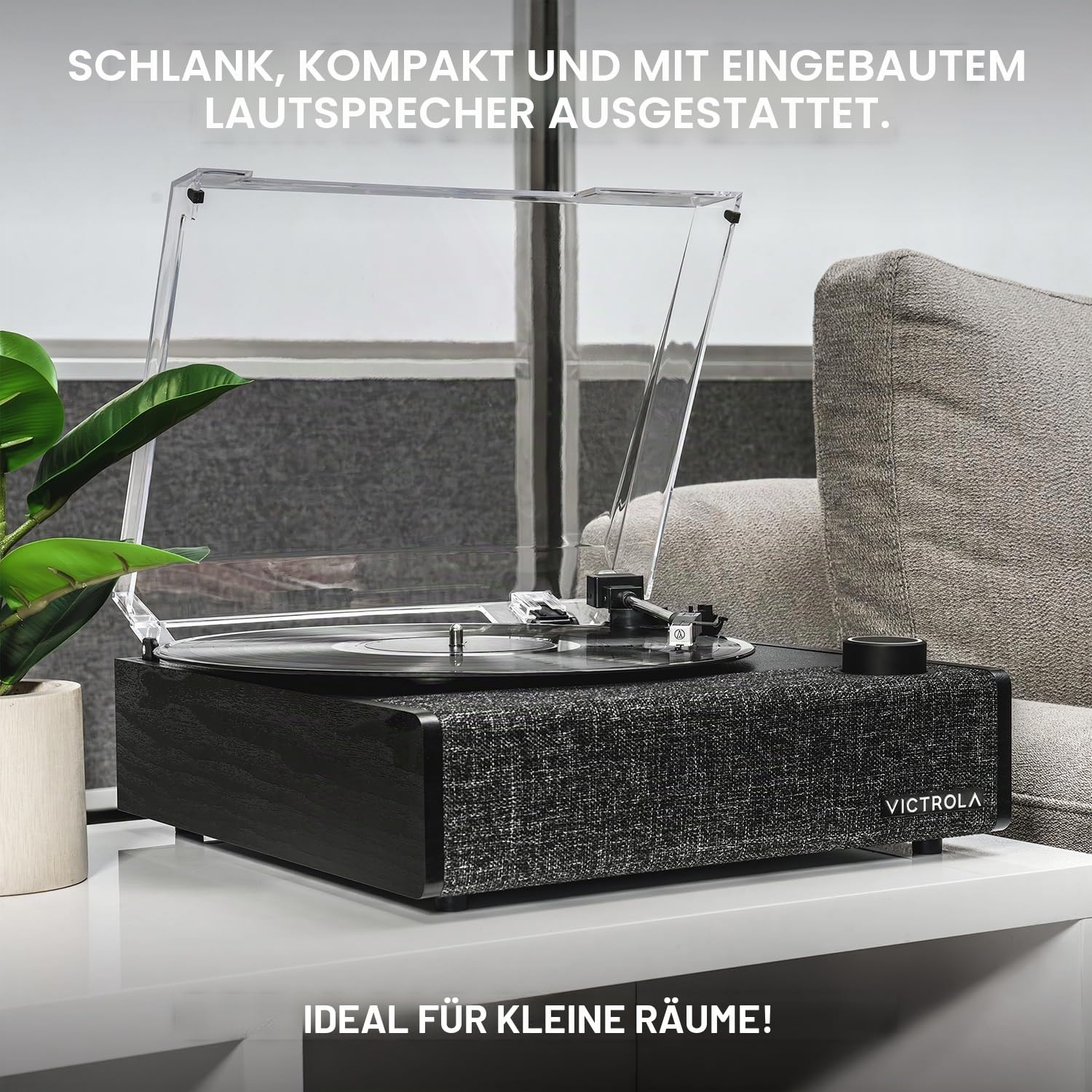 Victrola Eastwood II Plattenspieler mit Lautsprechern – Bluetooth 5.1 und Vinyl Stream Technologie, Vintage-Stil 3-Geschwindigkeiten-Plattenspieler, Audio Technica AT-3600LA Tonabnehmer (Eiche)