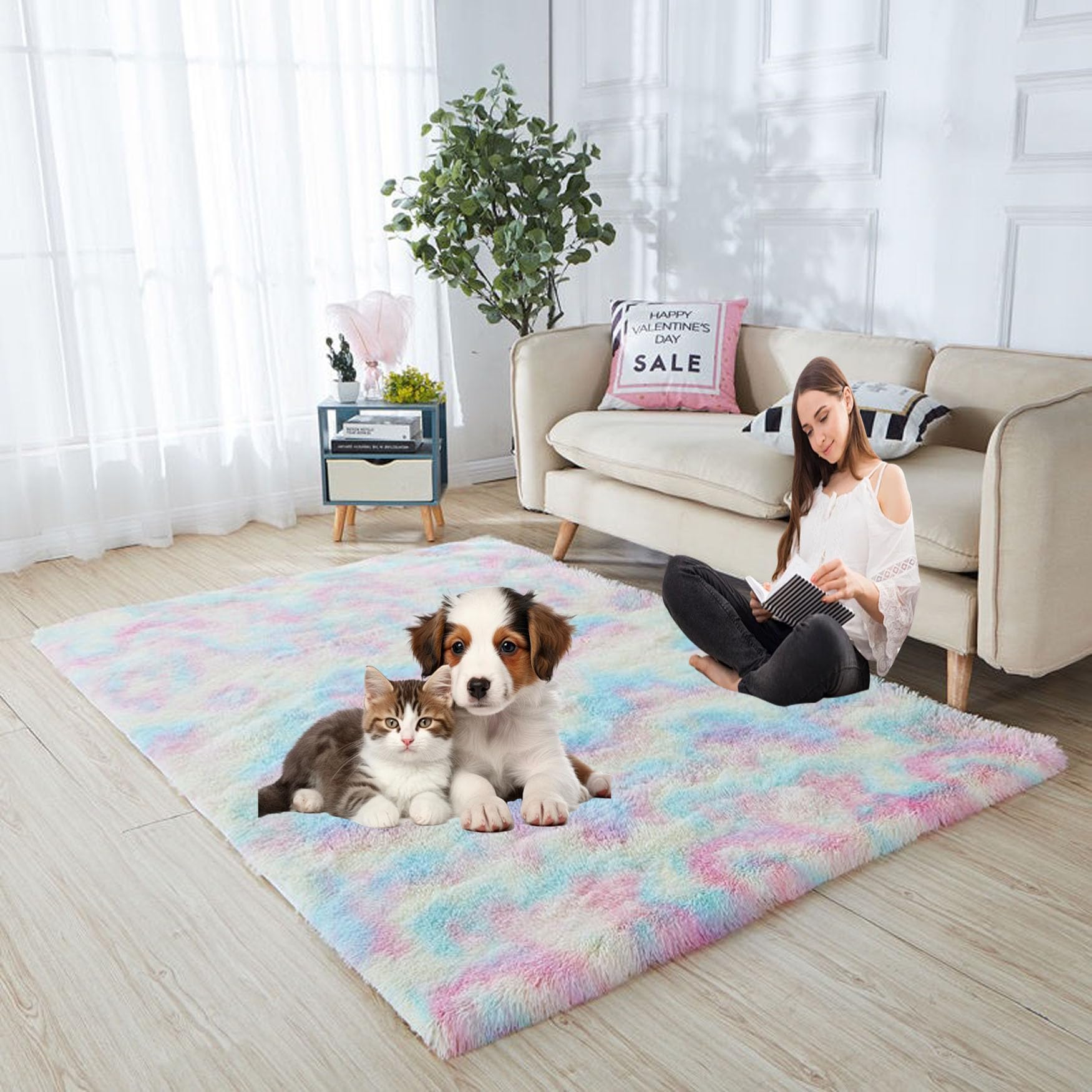 Tapis de salon 190 x 410 cm de design moderne avec motif arc-en-ciel