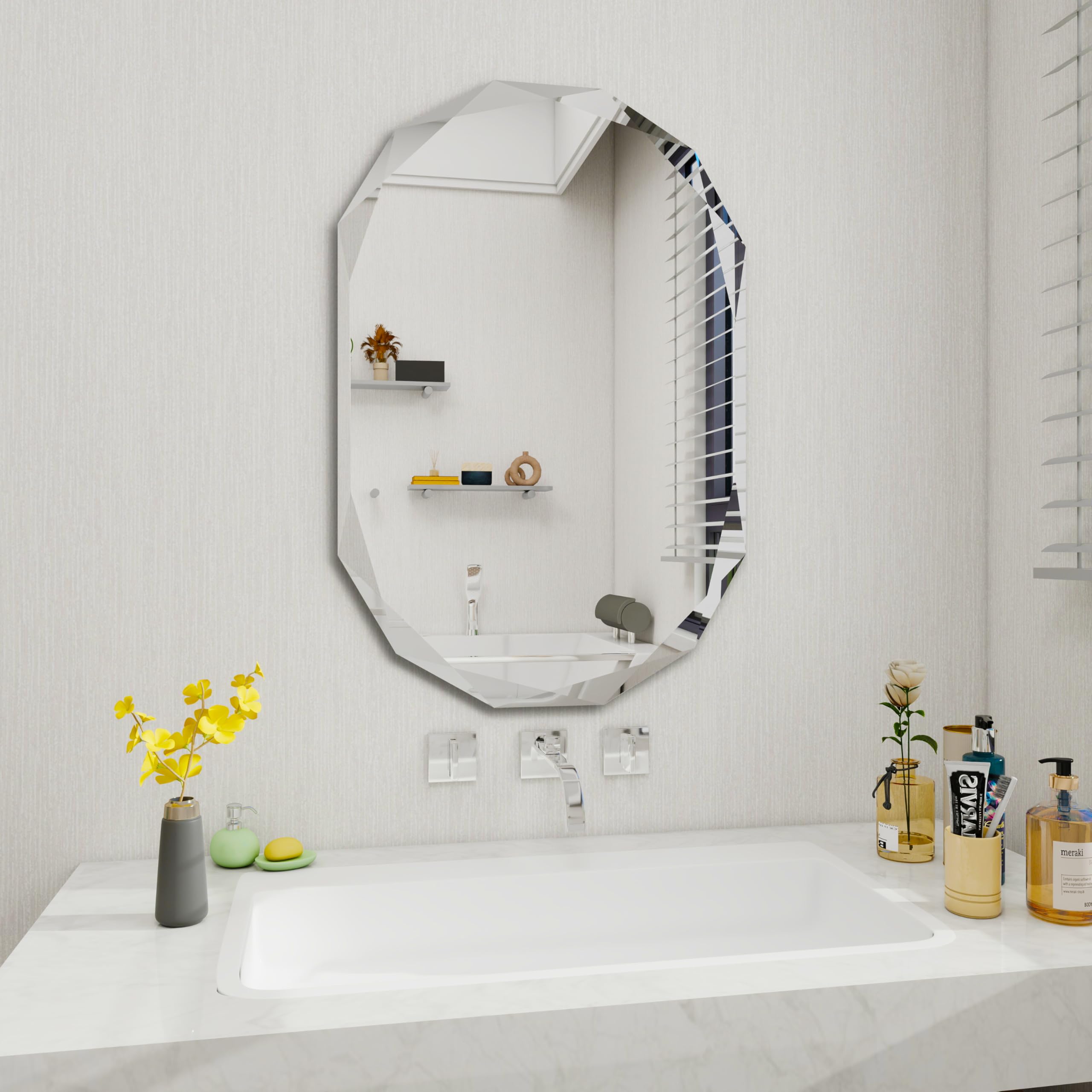 Beveled Bathroom Mirror, 22X30 Inch Single Beveled Edge Frameless, Beveled Edge Mirror