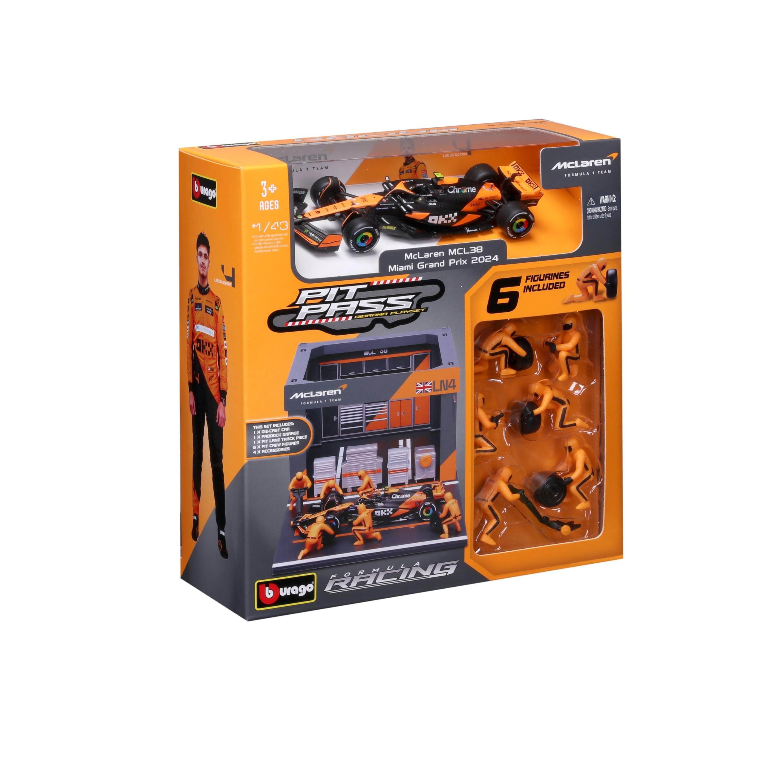 Amazon.com: Bburago 1:43 Scale 2024 Formula Race McLaren MCL38 Pit