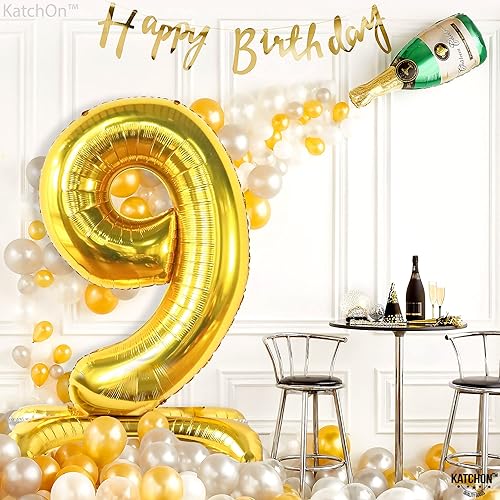 Miniatura 3 de KatchOn, Globo dorado con el número 9 de 40 pulgadas, globos de 9º cumpleaños, globo dorado del número 9, globos en la nube del número 9, globos del