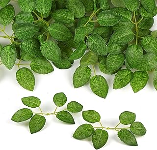 SULOLI 60Pcs Artificial Rose Leaves, Fake Rose Flower Leaves Faux Silk Green Leaves for Wedding Bouquets Birthday Party Centerpieces