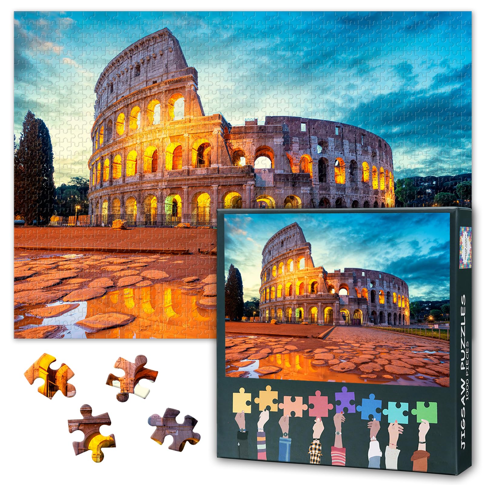 1000 Pieces Jigsaw Puzzles for Adults Jigsaw Puzzle Game Colosseum Morning in Rome Urban Building Panorama Natural Landscape Paintings Ancient Landmark Architecture Brain Teaser Study 27.5x19.7 Inch