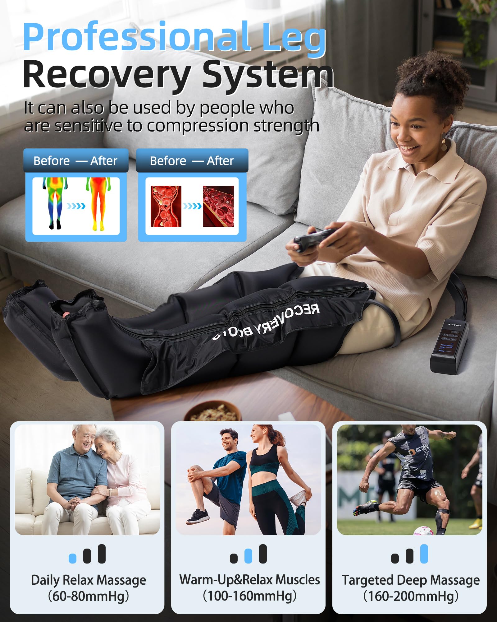 YINGGG Air Leg Massager with Compression: Professional Full Compression Boots with Adjustable 9 Intensities, Leg Massager for Circulation and Fatigue Relief for Post-Workout(Large)