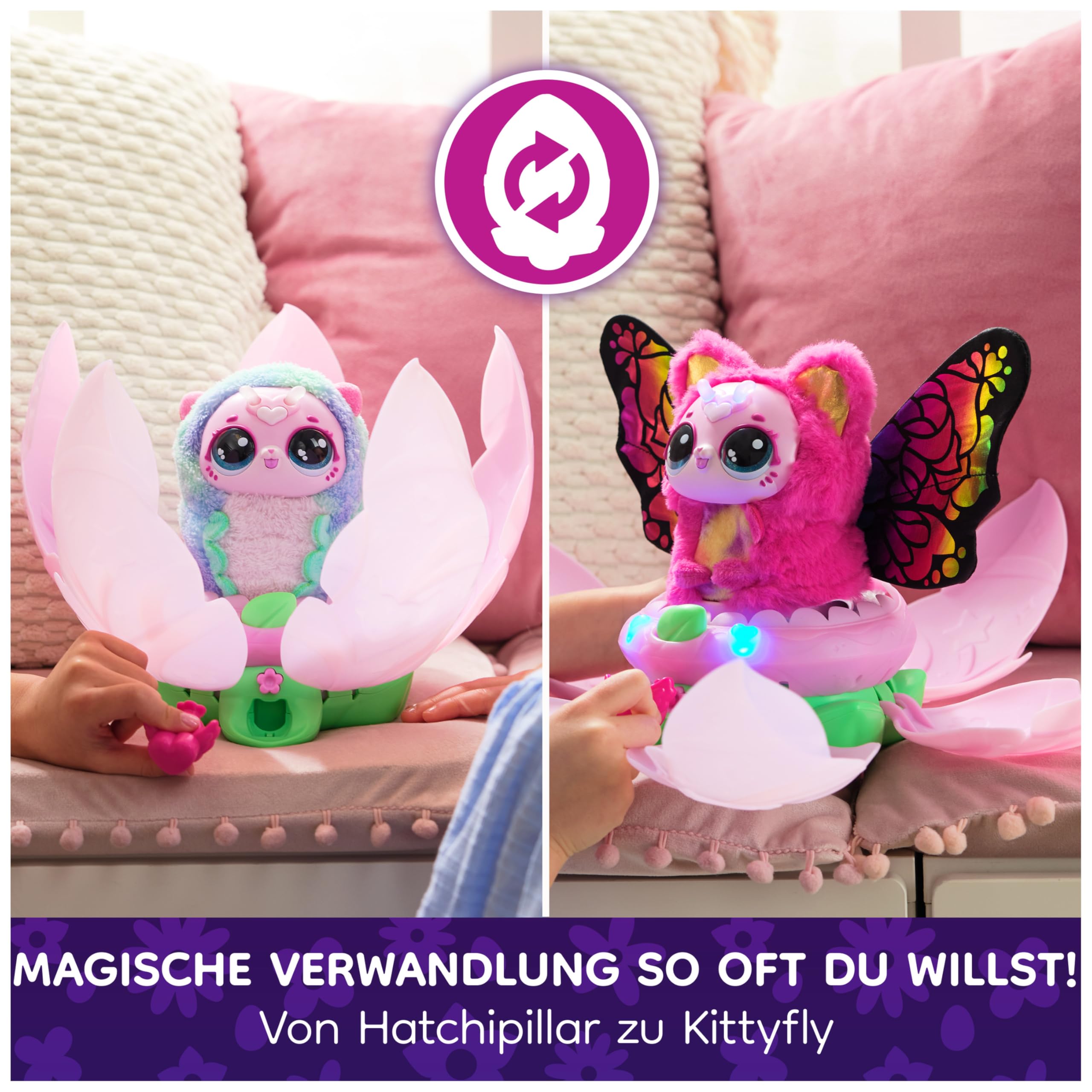 Hatchimals Bloomables Kittyfly, Interaktives Spielzeug mit Überraschung, doppelter Verwandlung und über 100 Geräuschen und Reaktionen, für Kinder ab 4 Jahren