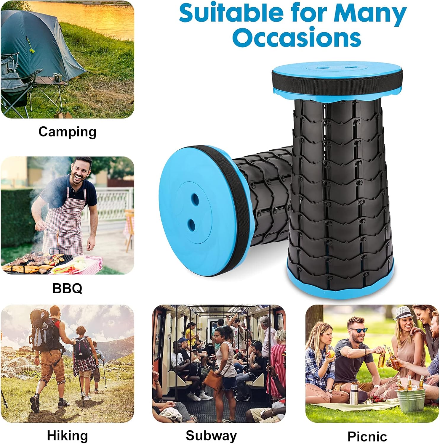 Portable Telescoping Stool,Foldable Stool Chair,Retractable Chair, Adjustable Plastic Stools with Max Load 330lbs,for Camping Fishing Hiking Travel Garden Golf BBQ (Blue)