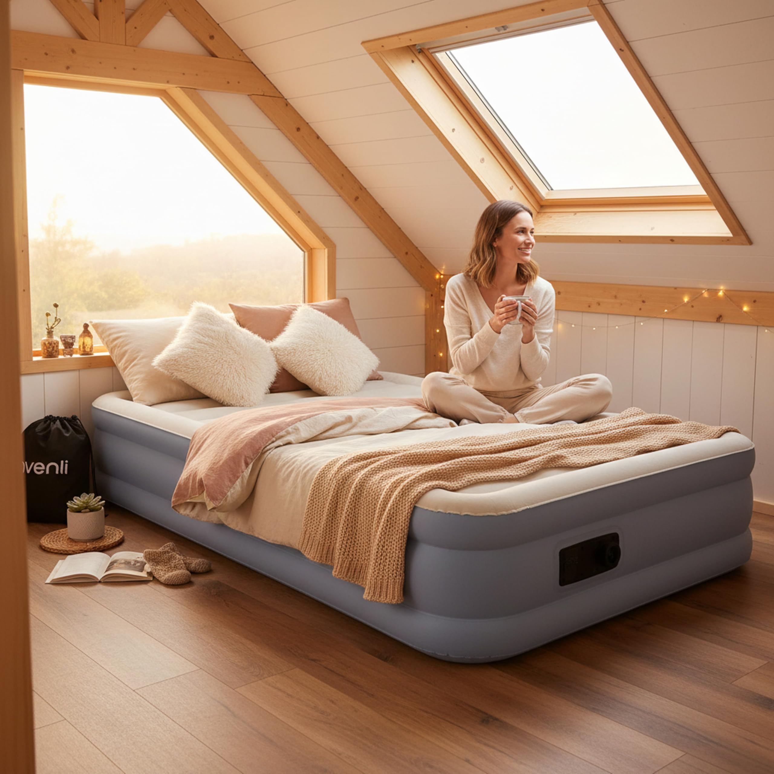 AVENLI Materasso gonfiabile autogonfiabile Twin-Size 191x99x33 cm, 1 persona, I-Beam, autogonfiabile, fino a 100 kg, grigio, campeggio letto ospiti outdoor