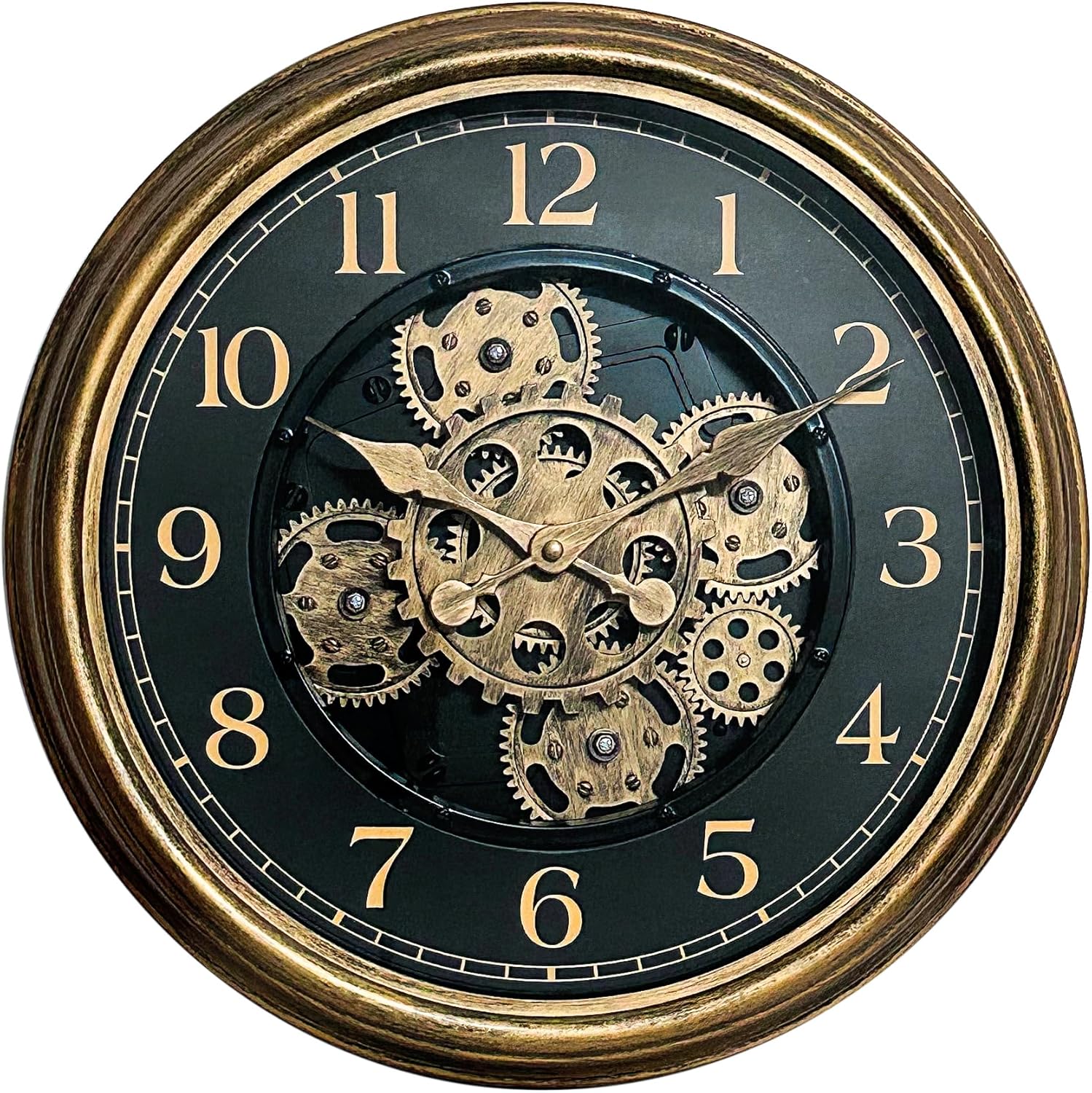 Lily's Home 15" Moving Gears Wall Clock, Large Modern Clocks for Living Room Decor, Industrial Steampunk Vintage Decorative Wall Clock for Home, Office - Intricate Gear Design, Bold Numbers (Bronze)