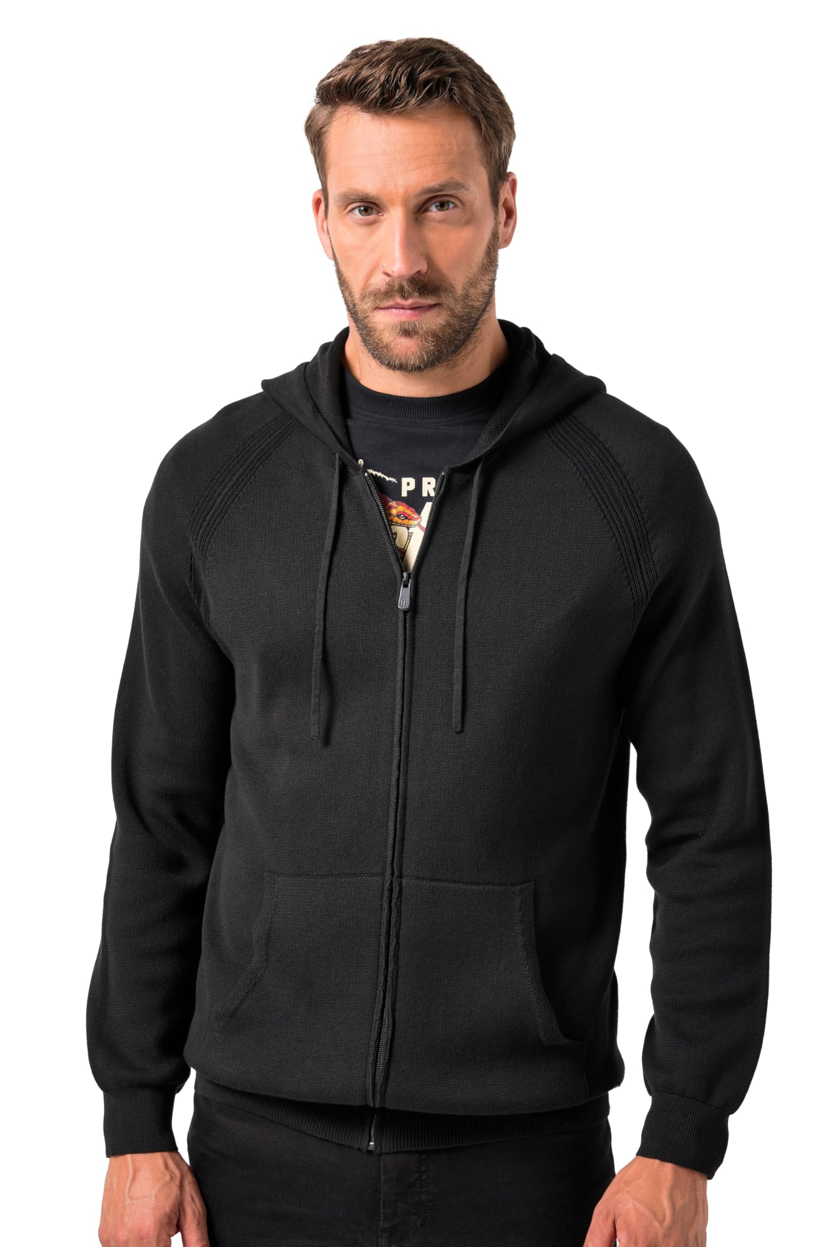 JP 1880 Herren große Größen Übergrößen Menswear L-8XL Strickjacke, elastischer Strick, Kapuze, Känurutasche 841874