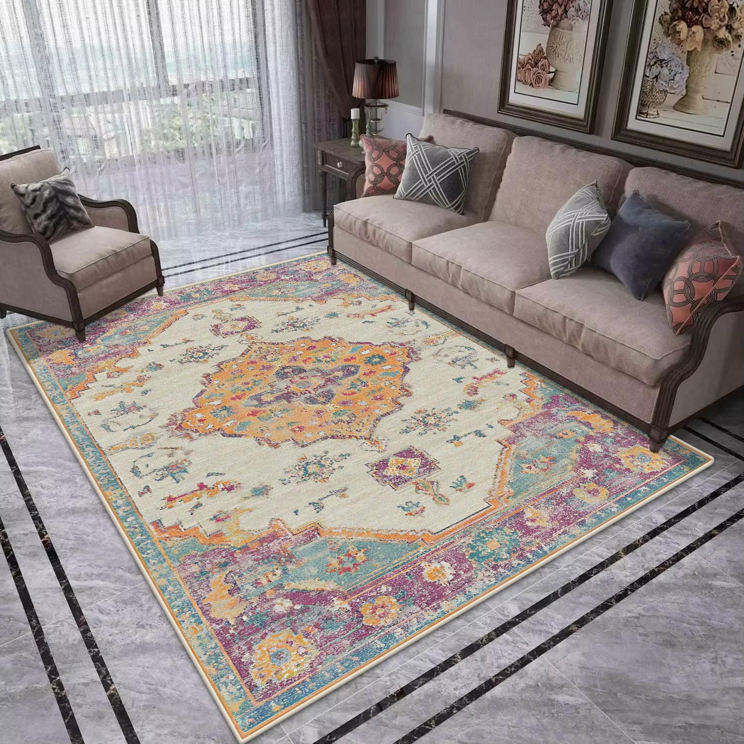 Tapis bohème pour table de salle à manger lavable en machine