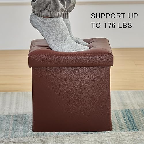 Miniatura 5 de VECELO Juego de 2 otomanas de almacenamiento, reposapiés, reposapiés, otomana plegable de 11.8 pulgadas, pequeño cubo cuadrado de almacenamiento