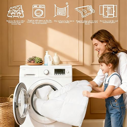 Miniatura 8 de Gehtmel - Edredón de fibra de plumón de ganso, tamaño King, edredón de plumón naturalmente transpirable para todas las estaciones, relleno de