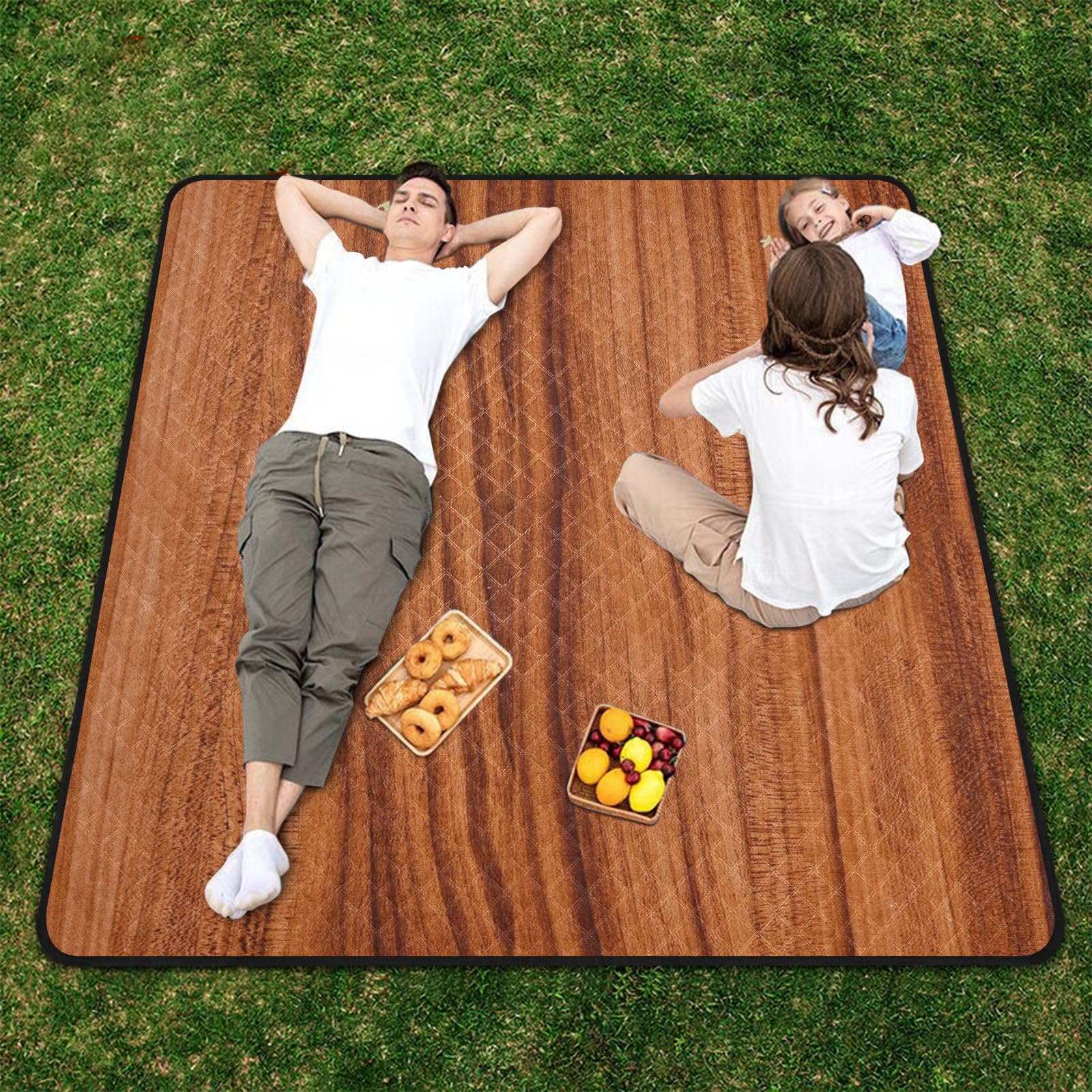 Alfombra de picnic impermeable de grano de madera marrón, portátil, para senderismo, al aire libre, para conciertos familiares, manta de picnic