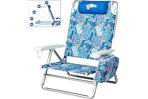 5 Position Folding Reclining Lay Flat Beach Lying Chair with Cooler Bag