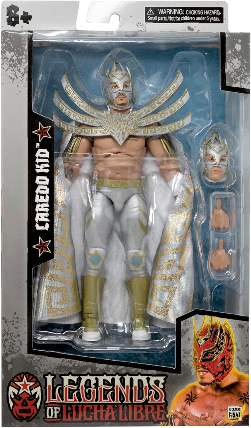 Boss Fight Studio Legends of Lucha Libre Premium Laredo Kid Action Figure – Highly Articulated Figurine with Accessories - Removable Soft Goods Cape, Alternate Hands & Head, and Removable Gear – 1:12