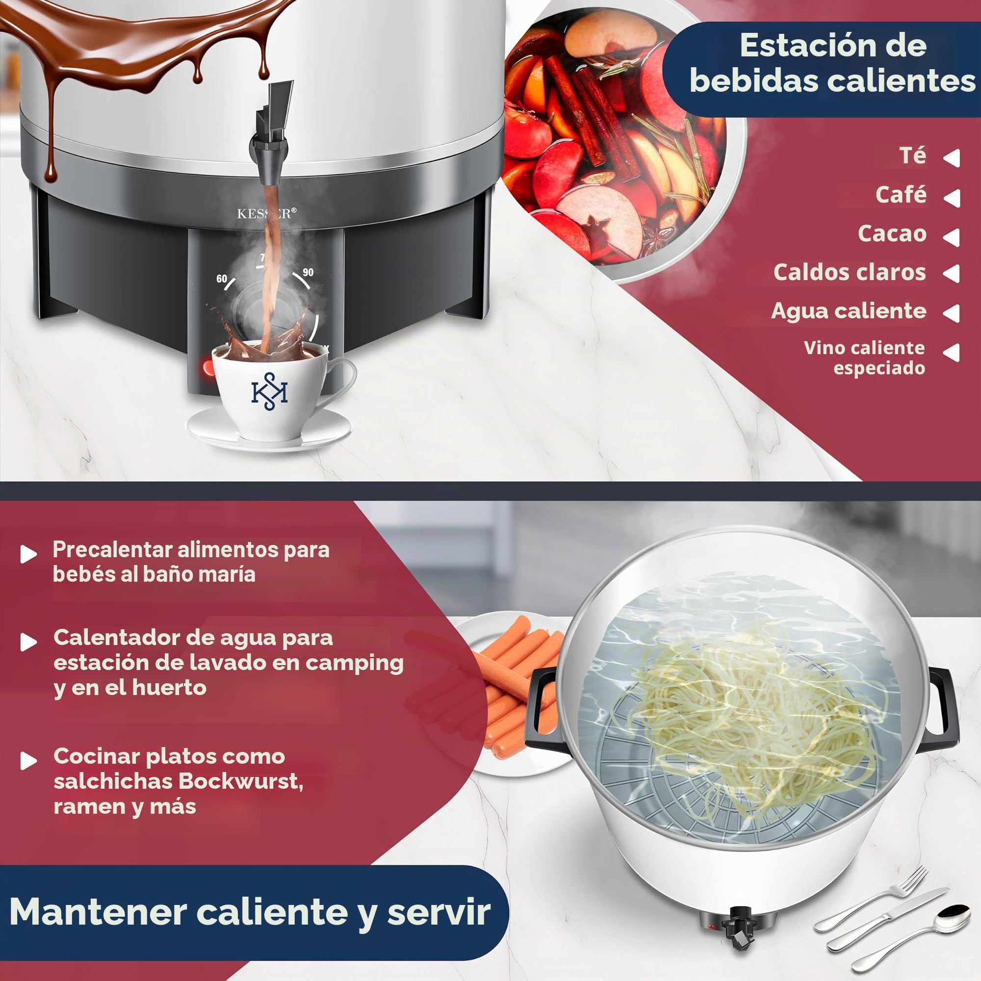 KESSER® Dispensador de Conservas de 27 Litros, 1800W, Acero Inoxidable, Automático