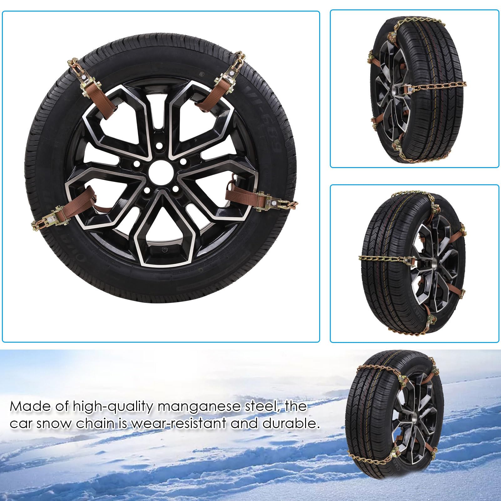 Catene di trazione per auto, 300 g, in acciaio al manganese | catena da neve per pneumatici per il freddo, catene di trazione per auto, SUV, pickup, camion, catene regolabili per pneumati