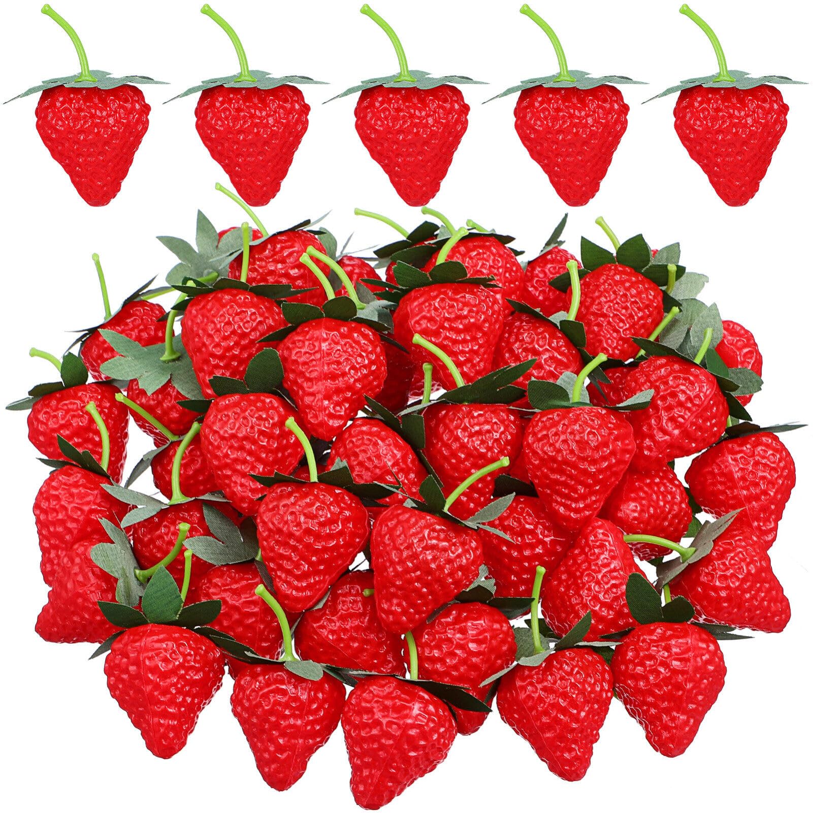 ABOOFAN 50Pcs Fake Strawberries Artificial Fruits Lifelike Plastic Strawberry for Home Kitchen Party Decor Photography Prop