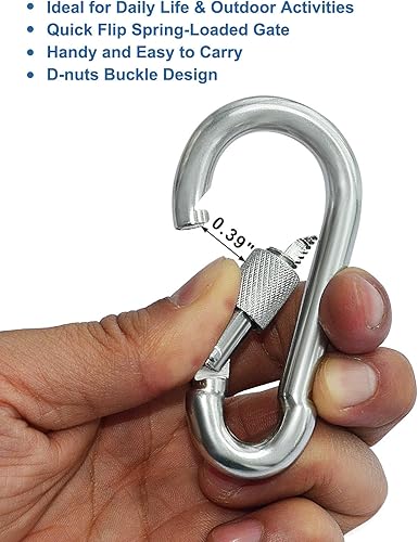 Miniatura 2 de BEWISHOME - Juego de 4 ganchos de mosquetón para hamaca con cierre de metal sólido con cierre de 500 libras, cierre de hamaca para puerta de