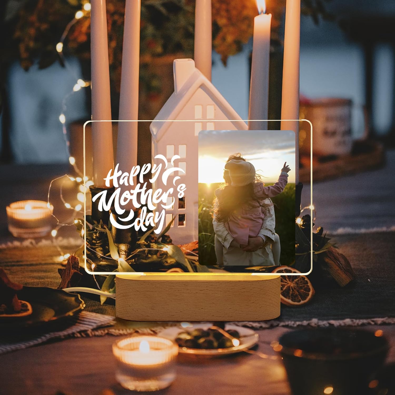 Custom Night Light with Photos Text, Personalized Photo Night Light Gifts for Mom - Personalized Acrylic Night Lamp Gifts for Mother's Day, Birthday - New Mom Gifts - Happy Mother's Day Night Light