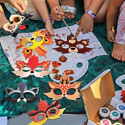 Miniatura 6 de Kits de manualidades de otoño, hoja de arce, máscara de bricolaje para colorear tu propia máscara de animal, máscara de papel de pintura en blanco