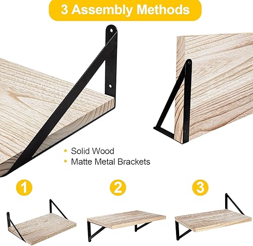 Miniatura 4 de SAUMONIERES Estantes flotantes de pared para dormitorio, baño, sala de estar, madera montada en la pared, amplio almacenamiento profundo, estantes