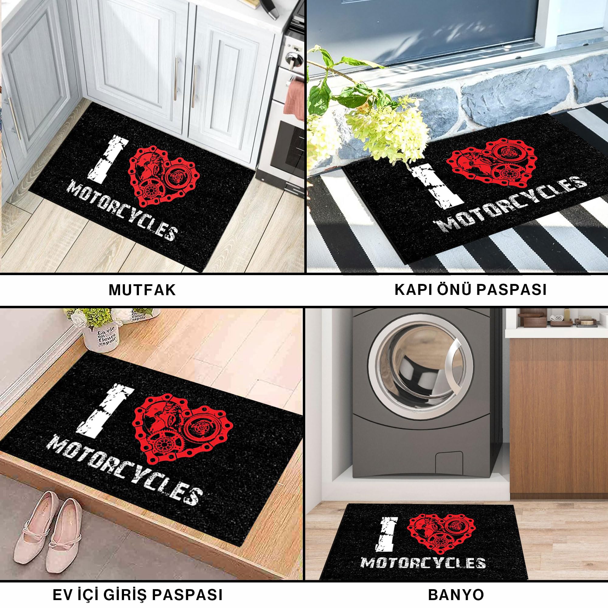 Monnhein Kapı Önü Paspası - Modern ve Şık Kapı Paspası | Ev, Ofis ve Dış Mekân Kullanımı İçin (I Love Motosiklet) 45x65