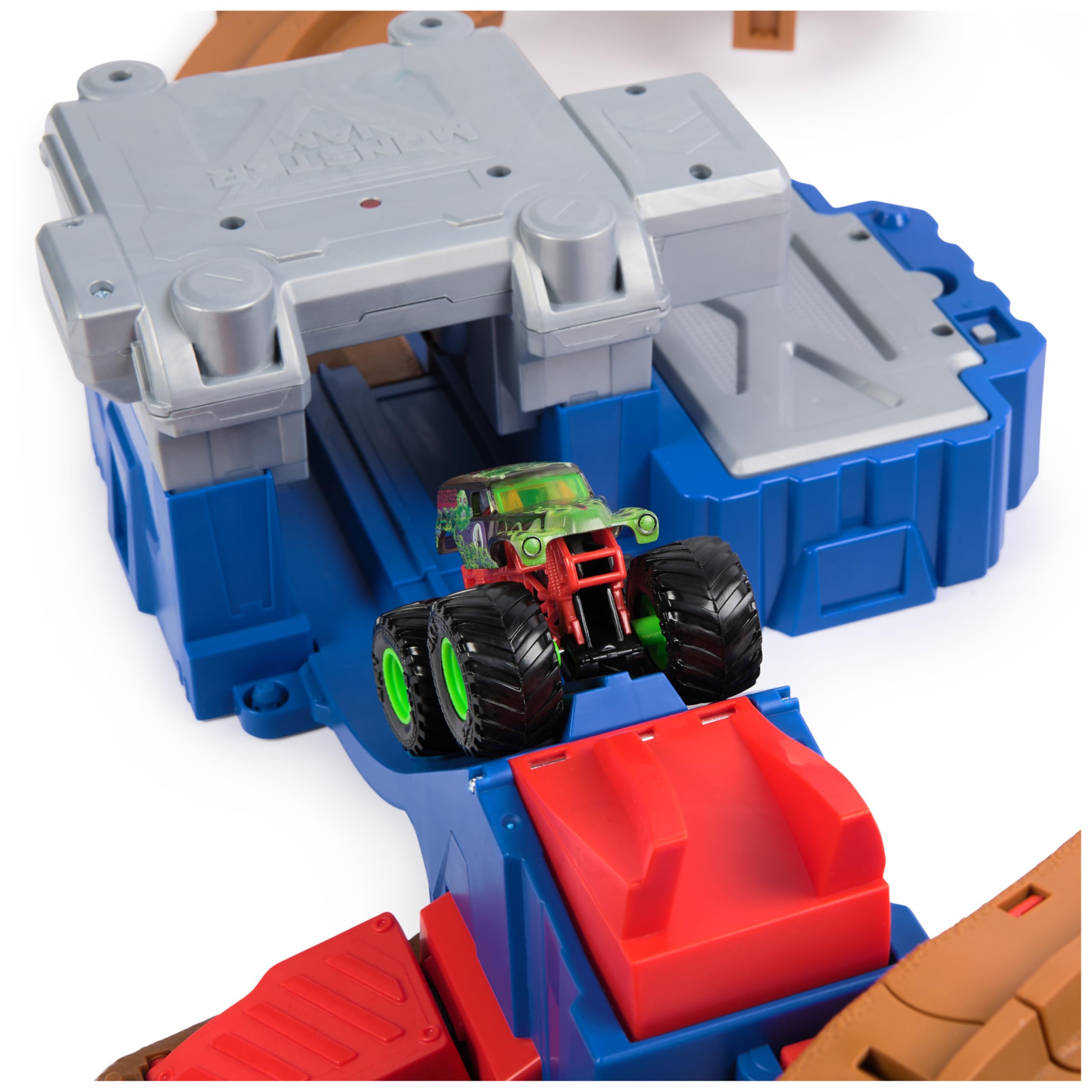 Monster Jam, Supercharge Speedway Spielset, mit den Trucks Megalodon und EL Toro Loco im Maßstab 1:64, actiongeladene motorisierte Stunt-Strecke mit Rampen, Beleuchtung und viel Zubehör, ab 3 Jahren | Maßstab 1:64, El Toro Loco und Megalodon, kompatibel m
