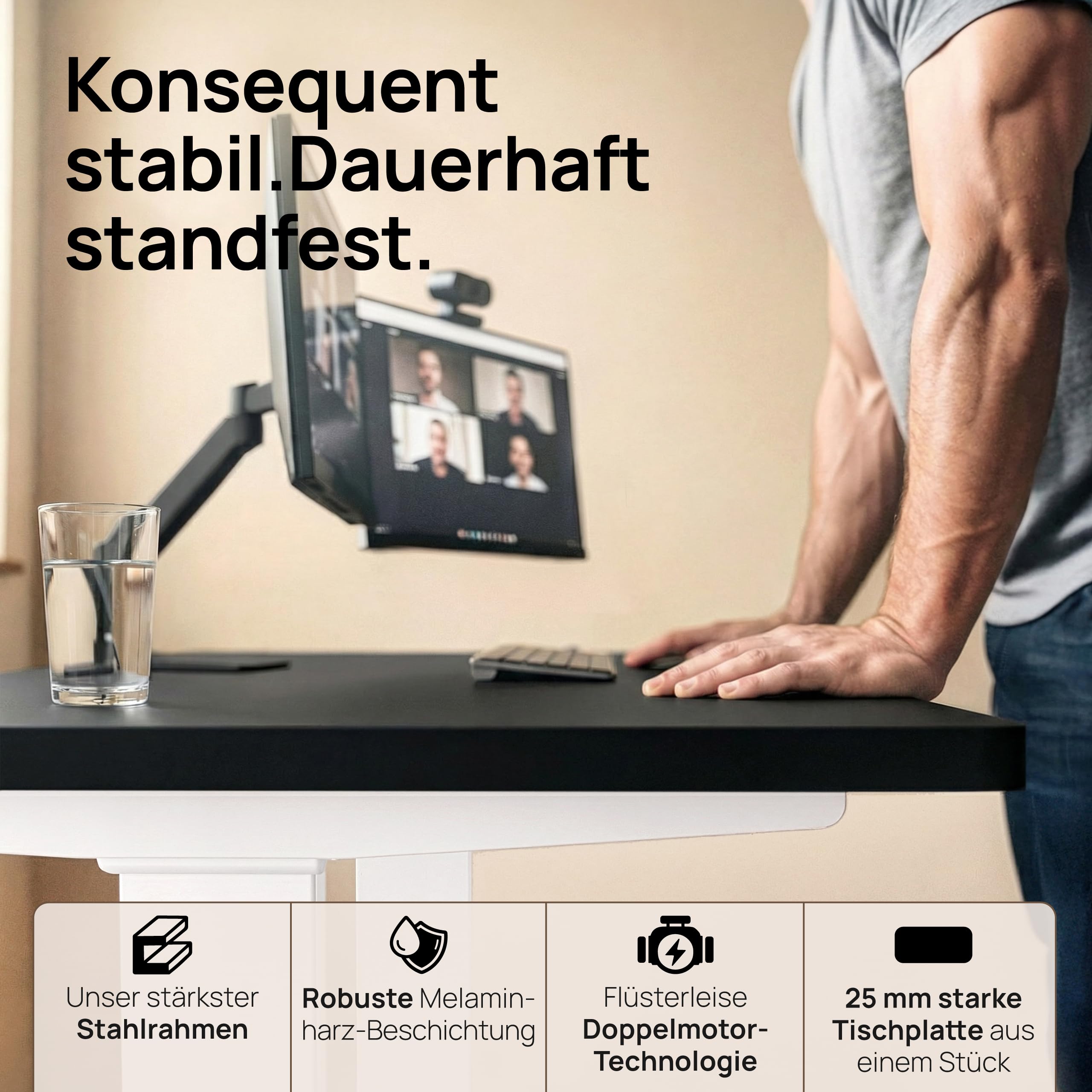 Elektrisch Höhenverstellbarer Schreibtisch 120x60 & 160x80 cm - Flüsterleiser Dual-Motor, Anti-Kollision, Memory-Funktion, Kabelmanagement inklusive