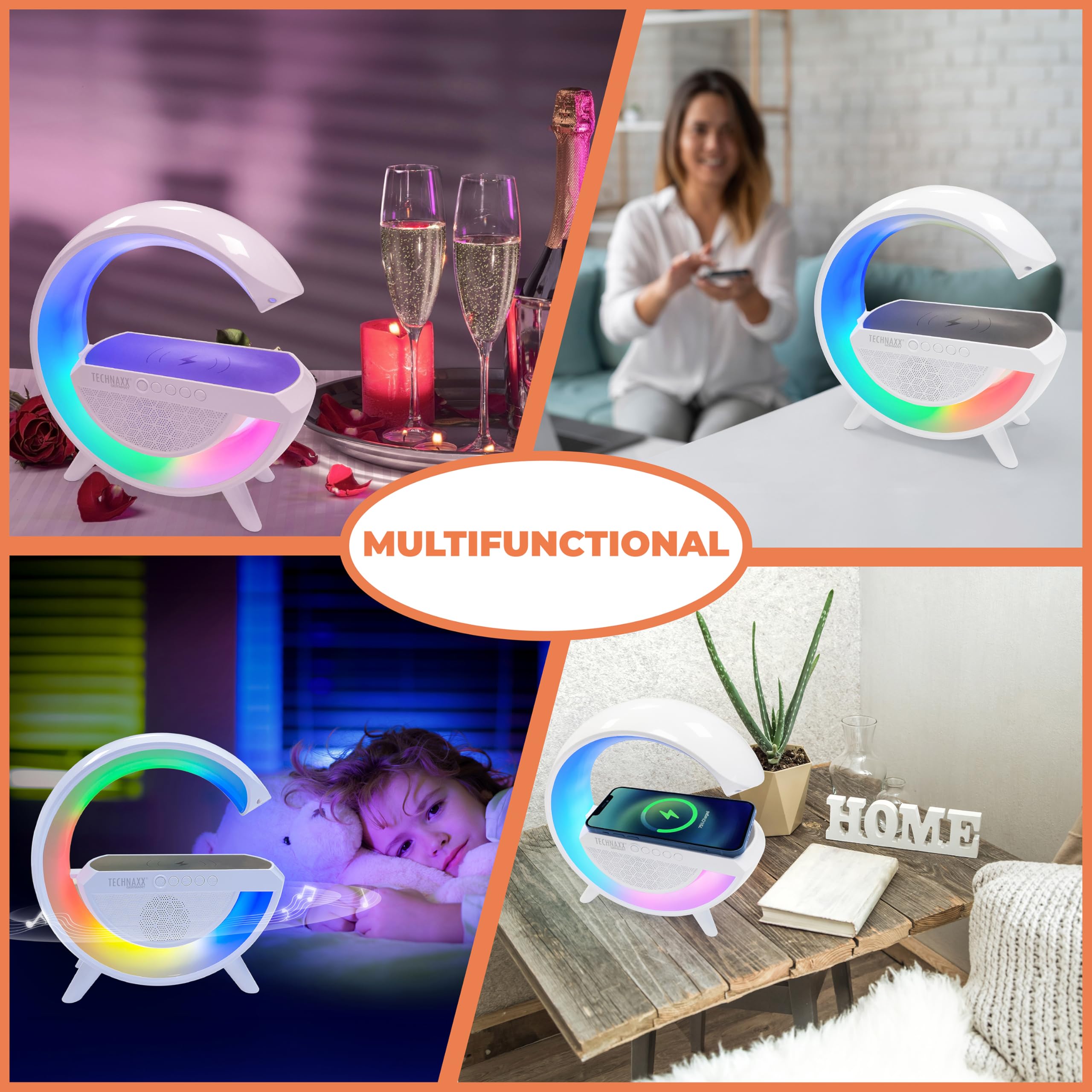 Technaxx LED Nightlight Speaker With 10W Wireless Charging and 6 RGB Light Modes, G-Shape Bluetooth Speaker - Image 2