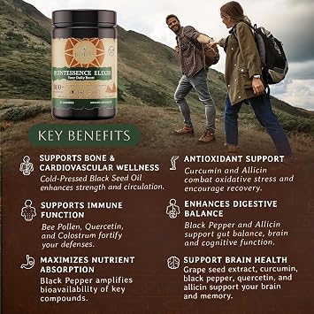 Horus Quintessence Elixir Black Seed Oil Gummies Cold-Pressed, Bee Pollen, Date Palm Extract Immune & Vitality Support Sugar-Free Made in USA 90 Count