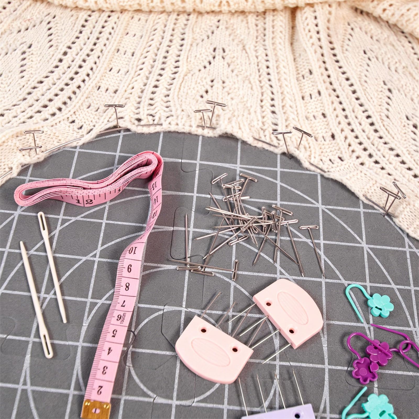 Tapetes de bloqueo para tejer con guías de medición impresas, juego de 4 tapetes, bolsa de transporte y herramientas de modelado para trabajos de crochet Tapetes de bloqueo de punto Tabla de crochet