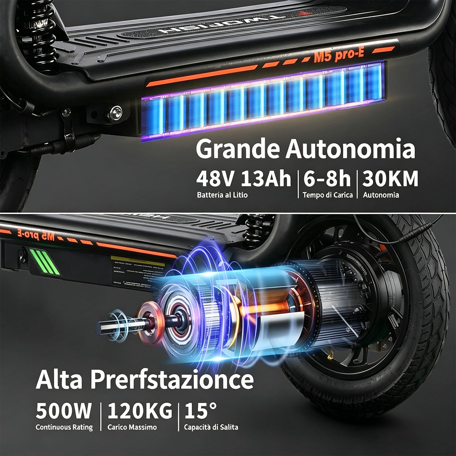 Monopattino Elettrico Pieghevole per Adulti, Limite Di Velocità Sbloccabile (3 Modalità Di Velocità), Batteria Da 48 V 13 Ah, Display, Specchietti Retrovisori, Pneumatici Da 12 Pollici