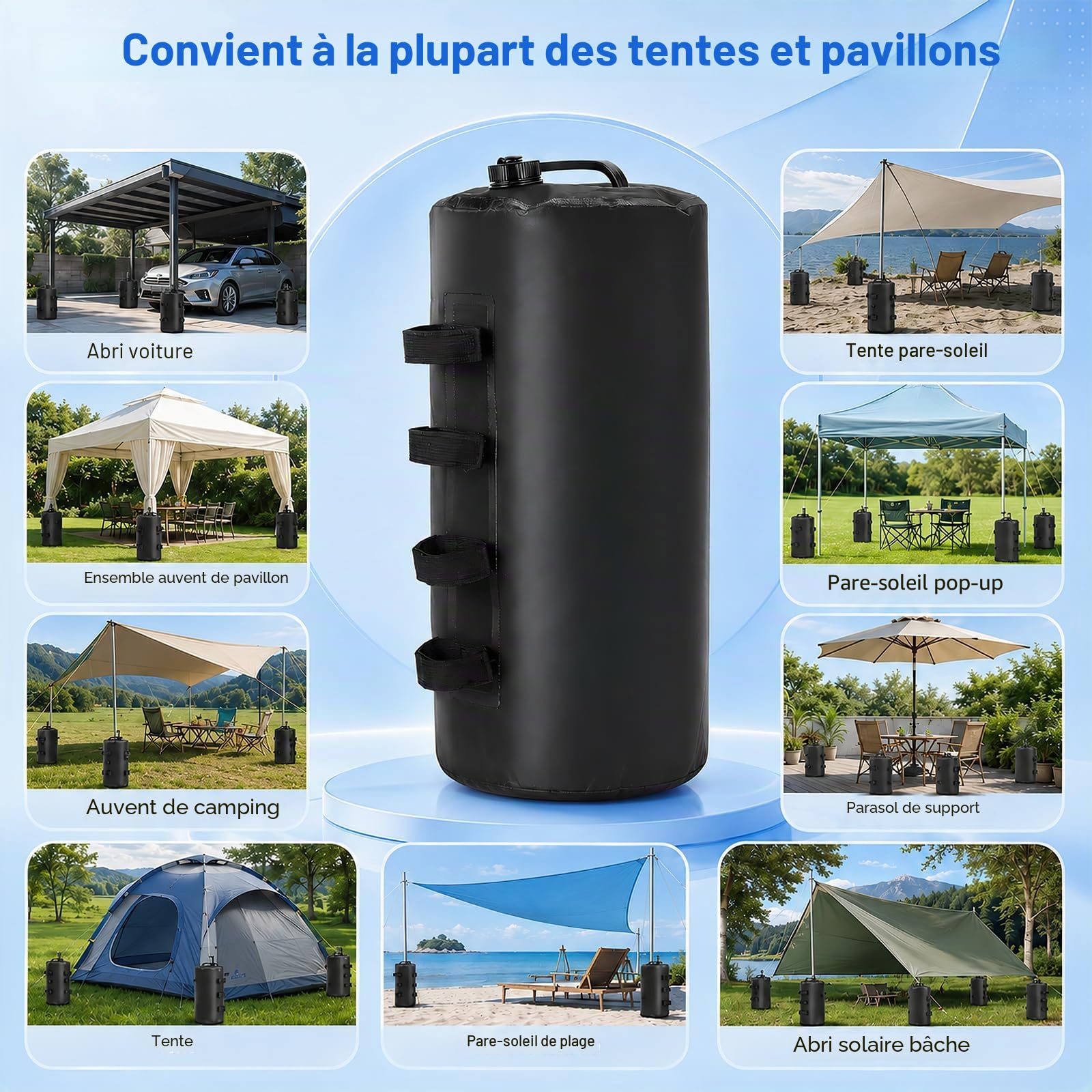 Lot de 4 Poids pour Tonnelle, 20L PVC 500D Sacs Lestage à Eau pour tentes Poids à Eau Portables pour Tonnelles Pliantes avec 4 Sangles Sacs Sable pour Pieds Tonnelle et Tentes Jardin