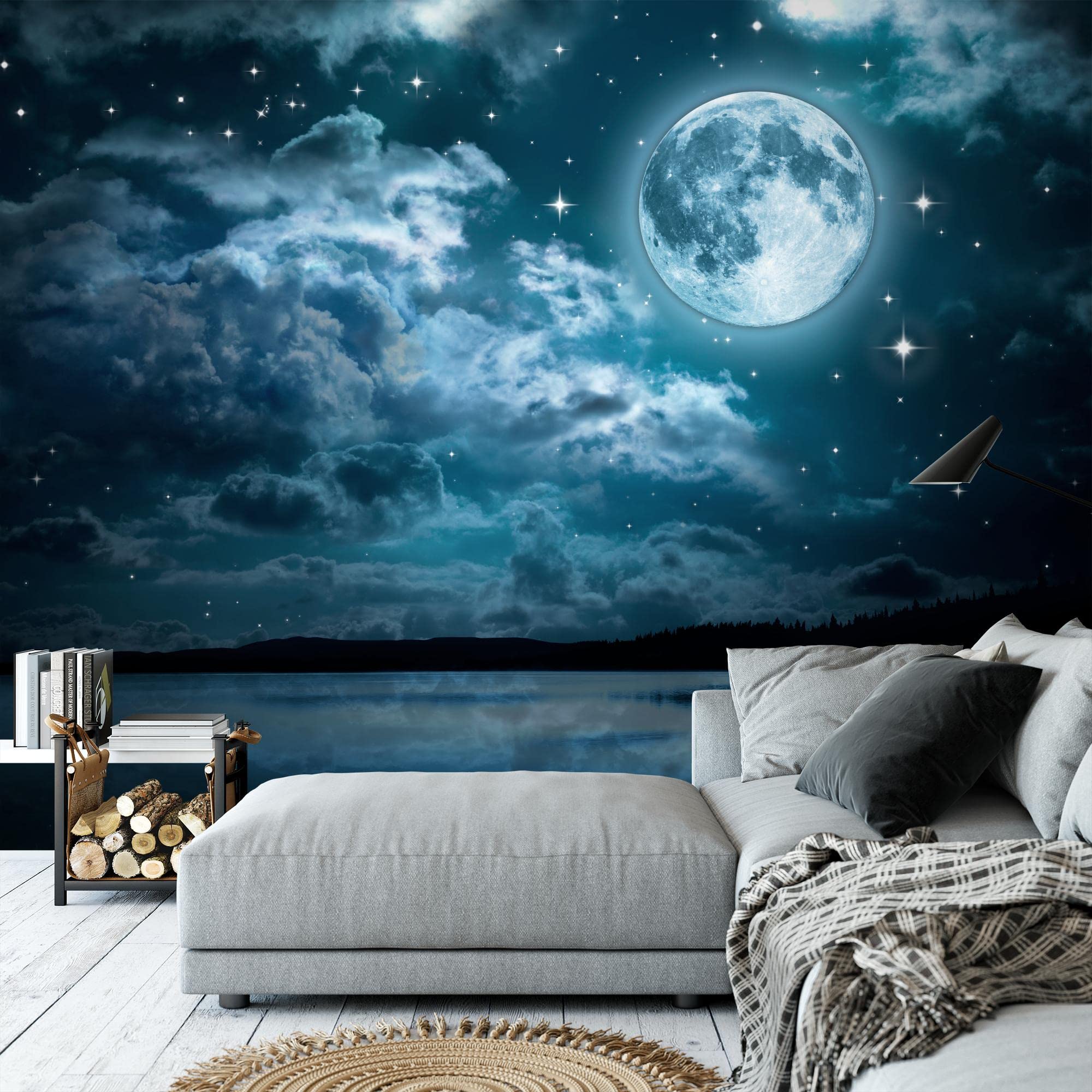 Runa Art Carta da parati fotografica 396 x 280 cm Luna piena Notte | Vello Decorazione Murale Soggiorno Camera Da Letto | Manifattura tedesca | turchese 9116012b