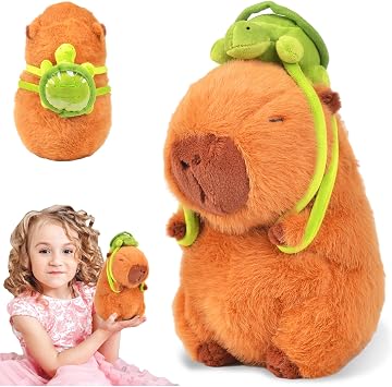 Vibbang Frog Capybara Plush Toy, Cute Capybara Doll with Turtle Pillow, Soft Realistic Capybara Stuffed Animal, Guinea Pig Toys Home Decoration, Great Birthday Gift for Kid Boy Girl