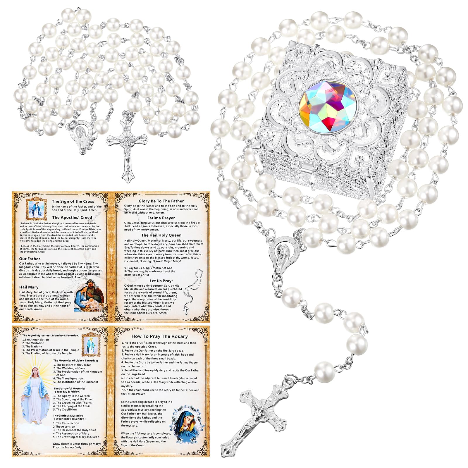 Rosary for Women Catholic Gifts Our Lady of Rosary Beads Pray Card Necklace Confirmation Gifts