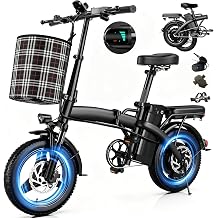 Foldable Electric Bike for Adults, 23MPH Max Speed, 740W Peak Motor Folding Electric Bicycles, 35 Miles 48V 12Ah Removable Battery Ebikes, 14" Mini Commuting Electric Bicycle for Adults and Teens