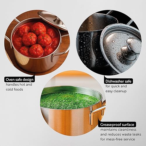 Miniatura 3 de Met Lux - Cacerola individual pequeña de acero inoxidable de cobre de 9 onzas, con tapa, 5 34 x 3 12 x 2 12 pulgadas, caja de 1 unidad