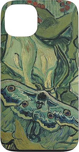 iPhone 13 gran polilla pavo real de Vincent van Gogh, insecto en una caja de jardín