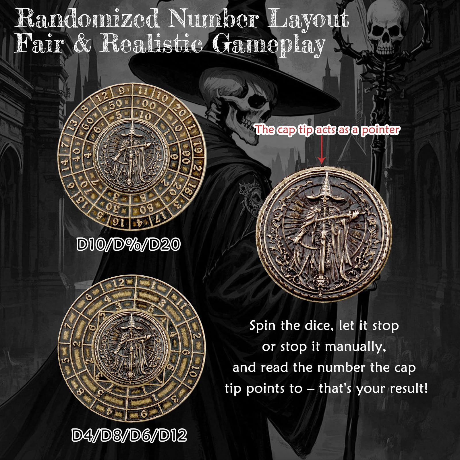 Haxtec DND Spinner Dice 7-in-1 Metal D&D Dice Set with Leather Bag Unique Dice Spinner for Dungeons and Dragons DND Gifts RPG Tabletop Game