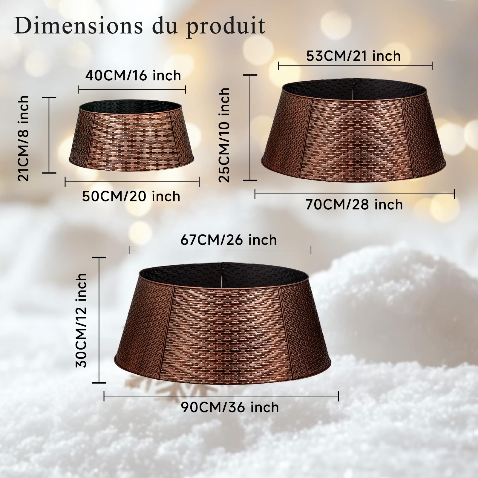 Lanpn Métal Collier Sapin Noël 70cm, Decorations Jupe de Sapin de Noel Christmas Tree Collar pour Moyenne M Arbres Artificiels Intérieur & Extérieur - Décorations Noël (Cuivre, Tissage Horizontal)