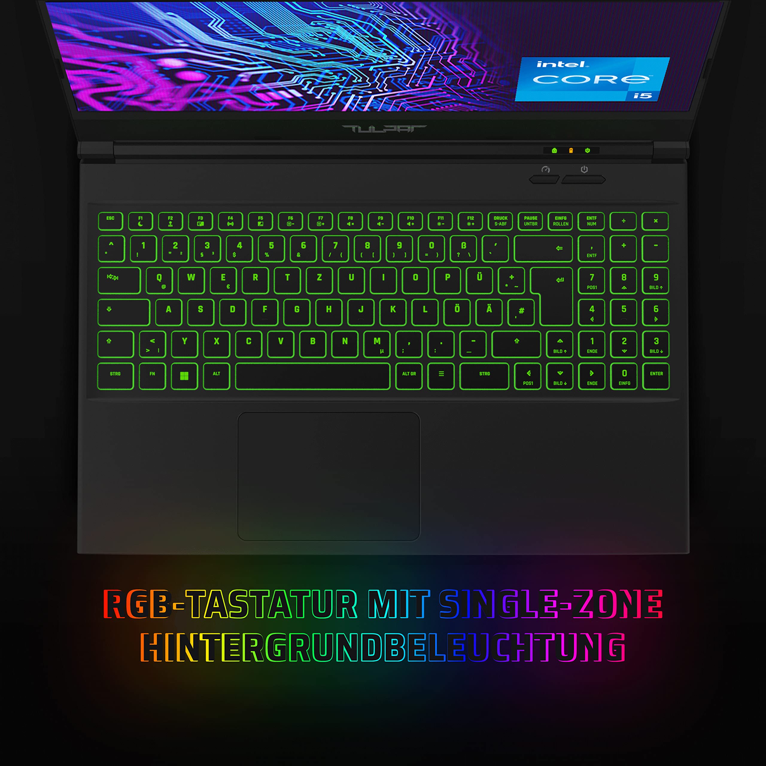 TULPAR A5 V19.2.9 Gaming Laptop | 15,6'' FHD 1920X1080 144HZ IPS LED-Display | Intel Core i5 12500H | 16 GB RAM | 500 GB SSD | Nvidia RTX 3050Ti | Windows 11 Gaming Notebook